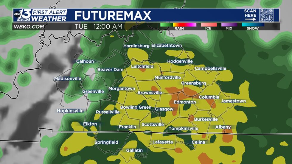 Moderate to heavy rainfall overnight Monday into Tuesday