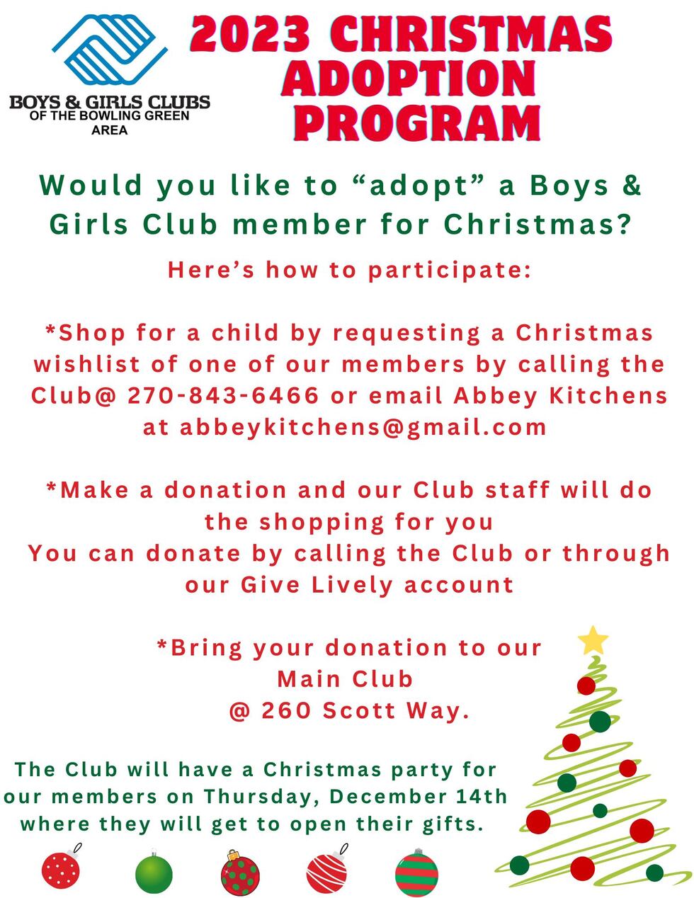 Flyer on how to 'adopt' a club member for the 2023 Christmas party