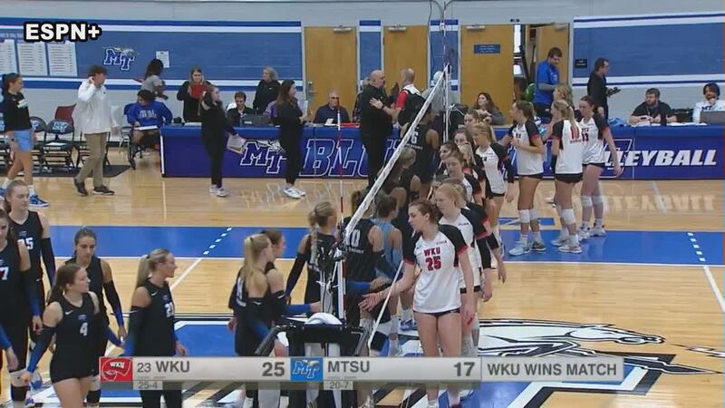 WKU Volleyball takes care of MTSU in final match of regular season play.