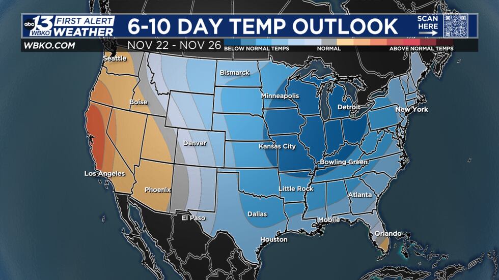 A good part of the eastern U.S. is expecting colder than normal temperatures later next week.