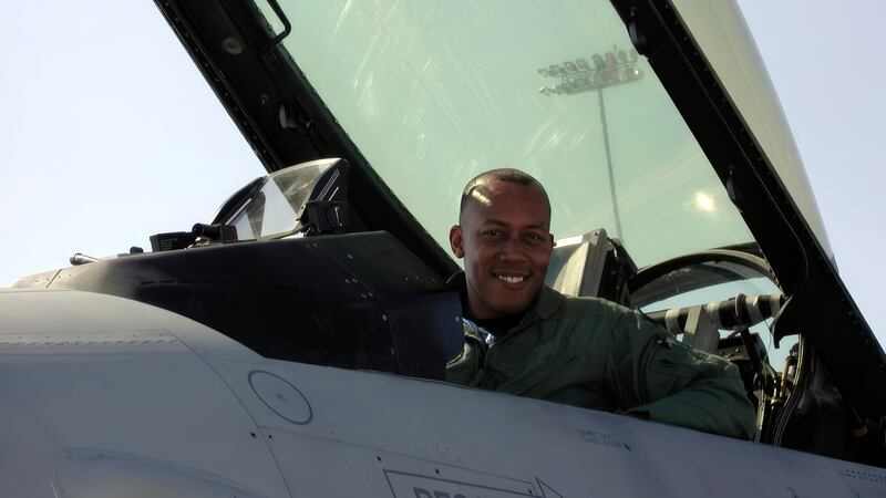 In this image provided by the U.S. Air Force, Col. CQ Brown, Jr., pilots an aircraft at Nellis...